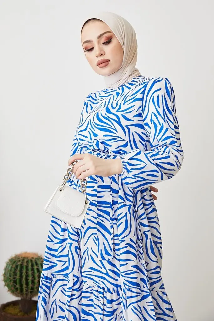 Blue Pattern Design Daily Dress-detail