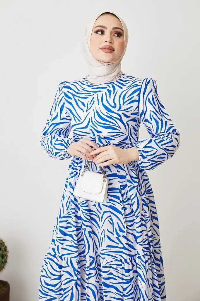 Blue Pattern Design Daily Dress-detail