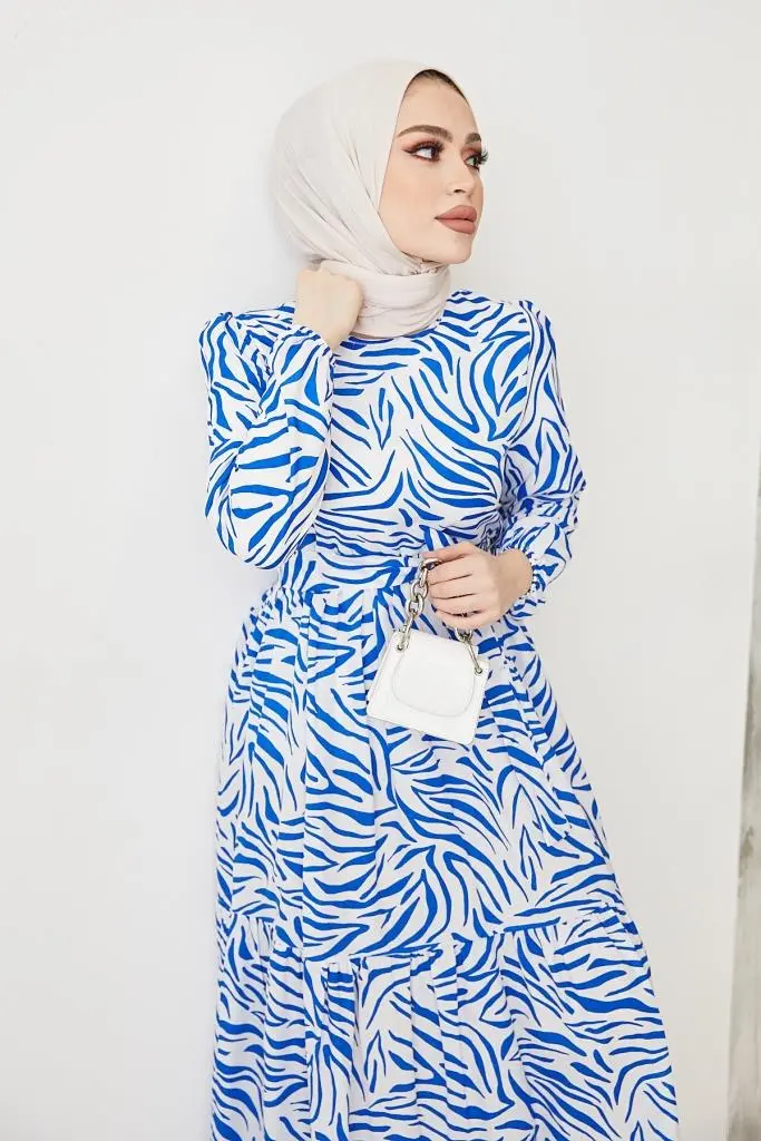 Blue Pattern Design Daily Dress-detail