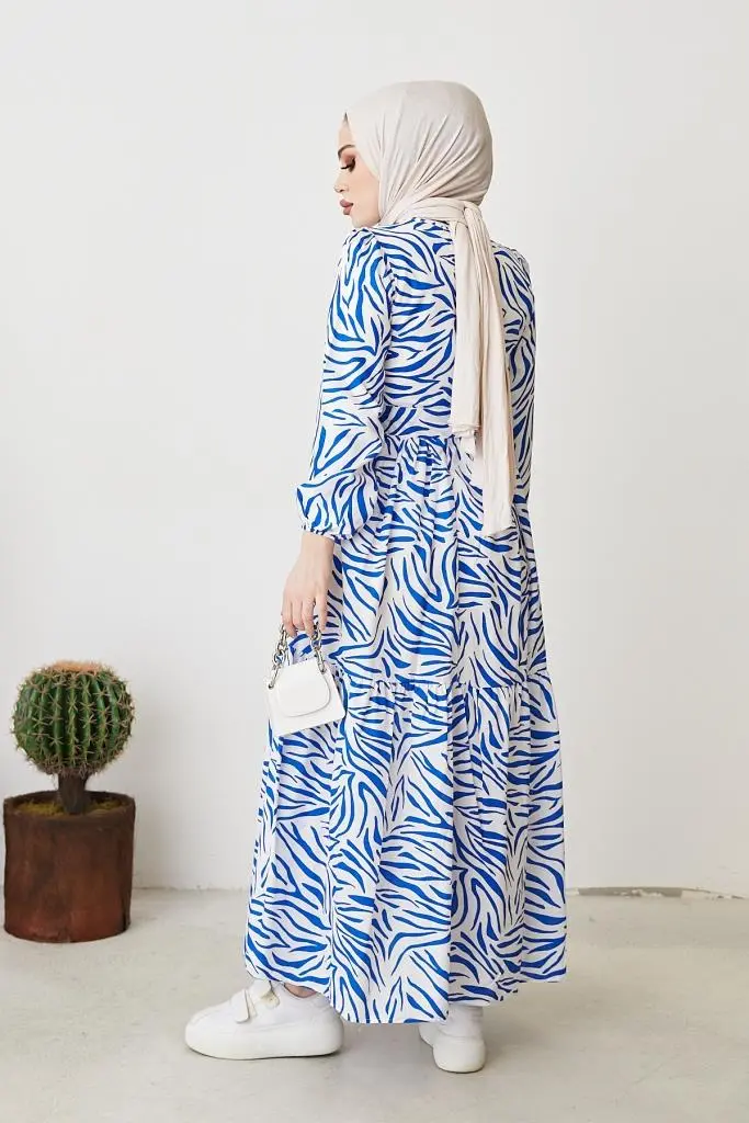 Blue Pattern Design Daily Dress-detail