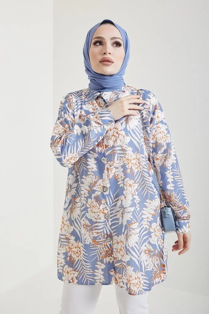 Blue Patterned Hijab Shirt-detail