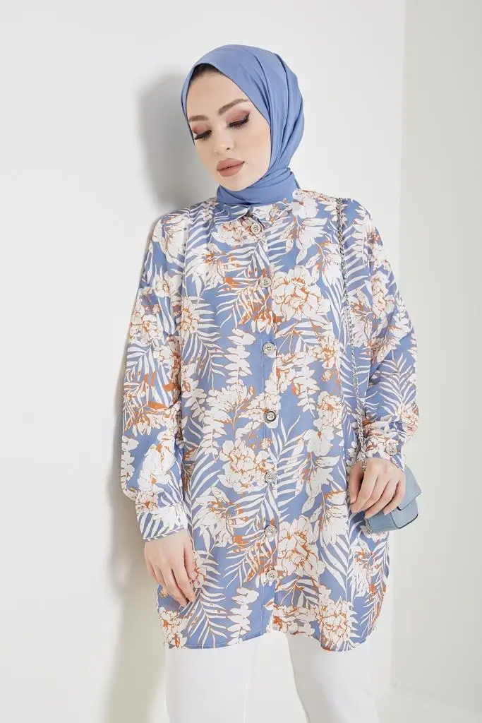 Blue Patterned Hijab Shirt-detail
