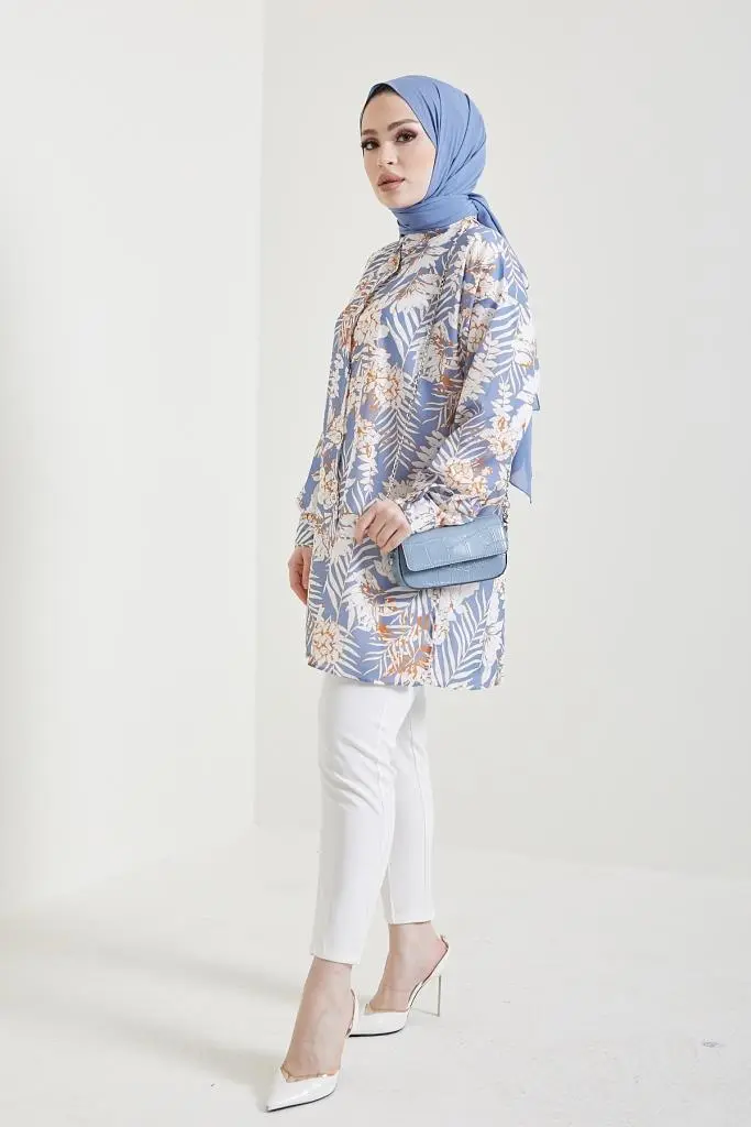 Blue Patterned Hijab Shirt-detail