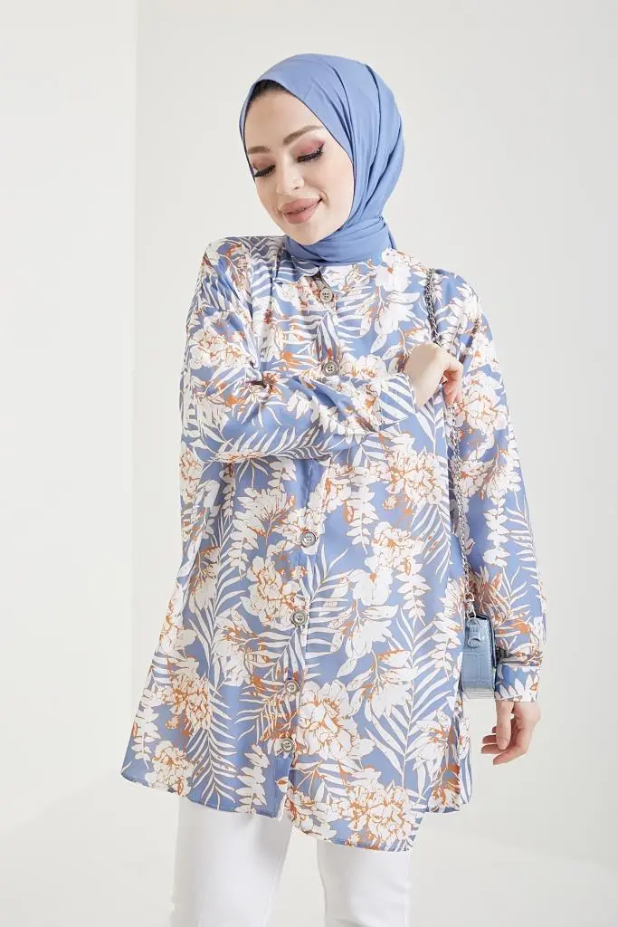 Blue Patterned Hijab Shirt-detail