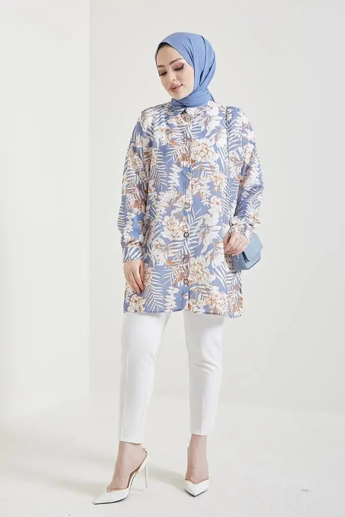 Blue Patterned Hijab Shirt