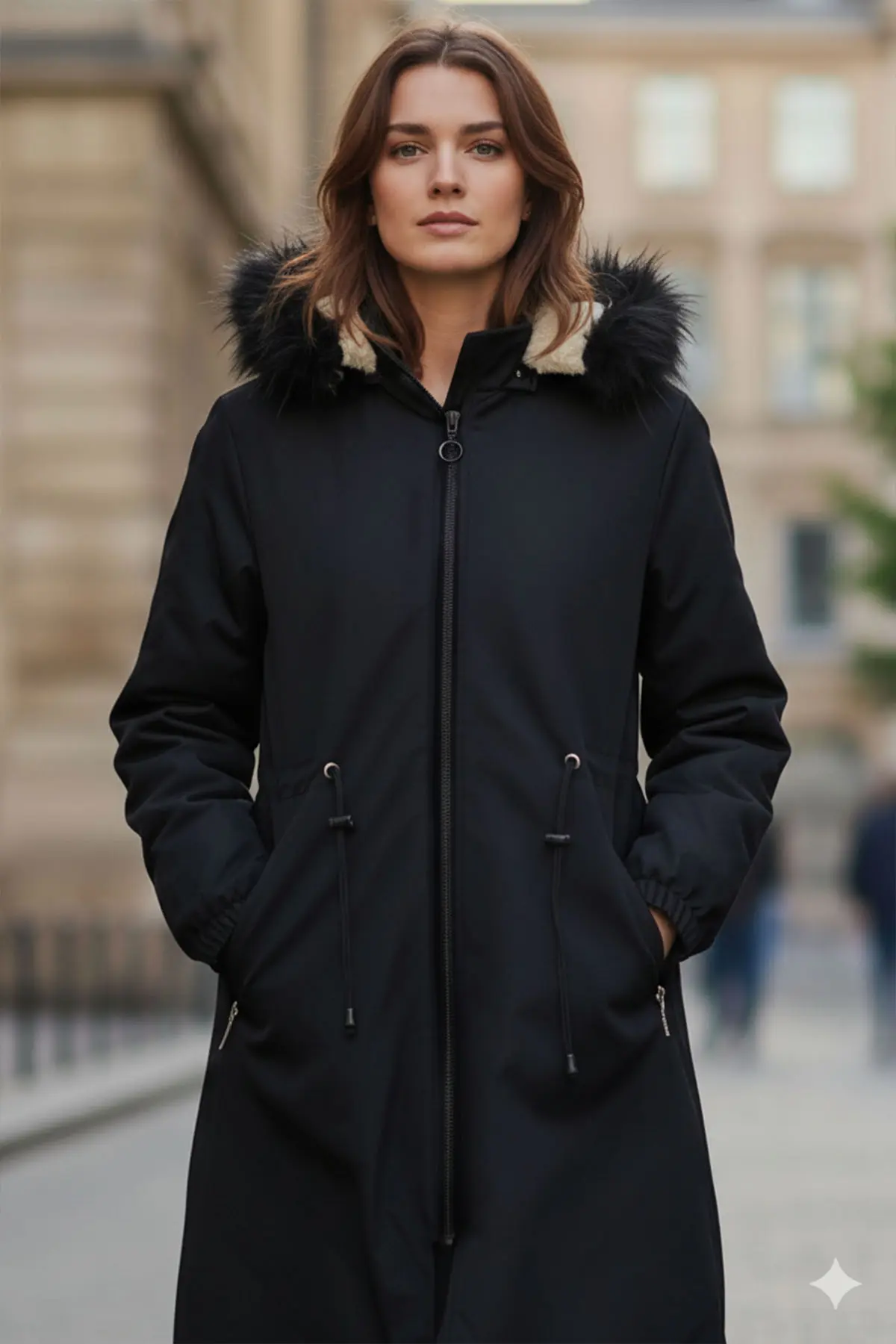 Bondit Coat With Fur Collar Detail-detail