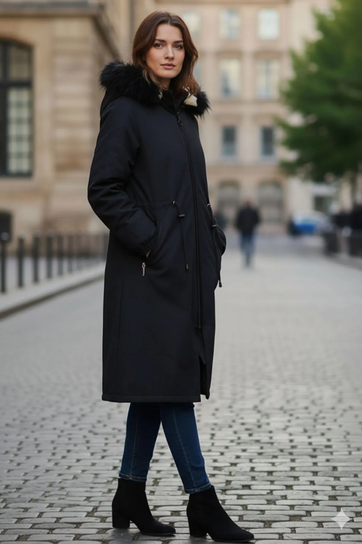 Bondit Coat With Fur Collar Detail-detail