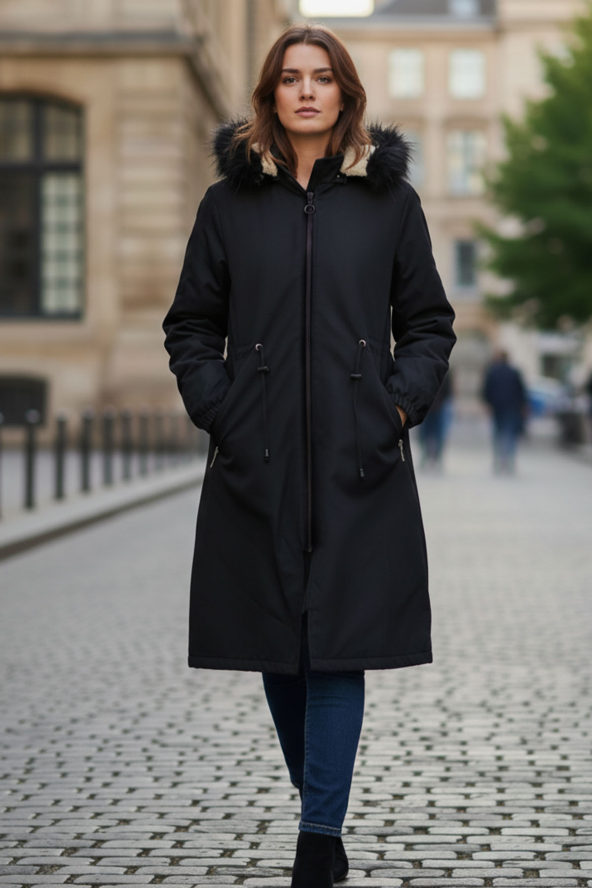 Bondit Coat With Fur Collar Detail