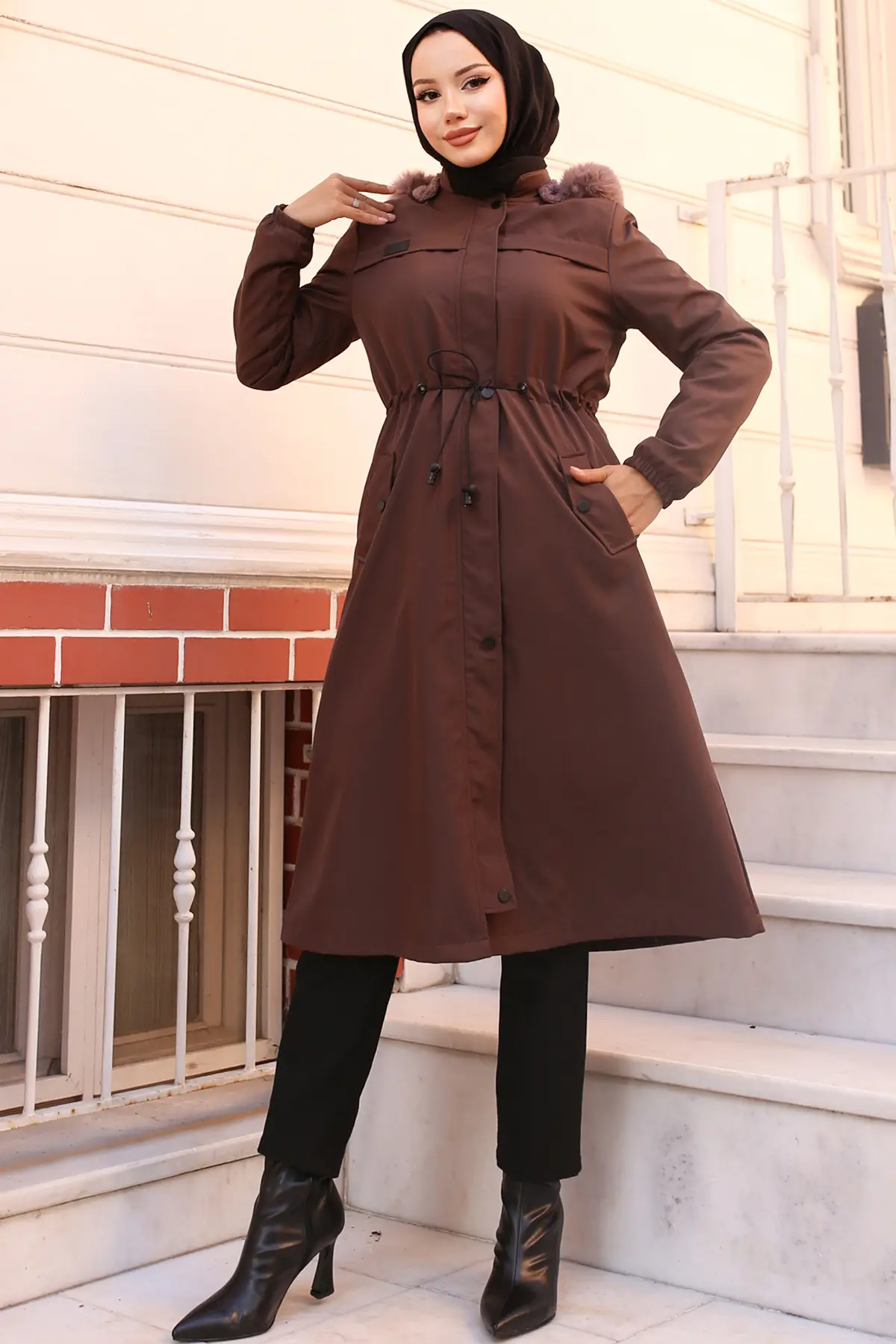 Bondite Coat With Plush Inside And Fur Collar