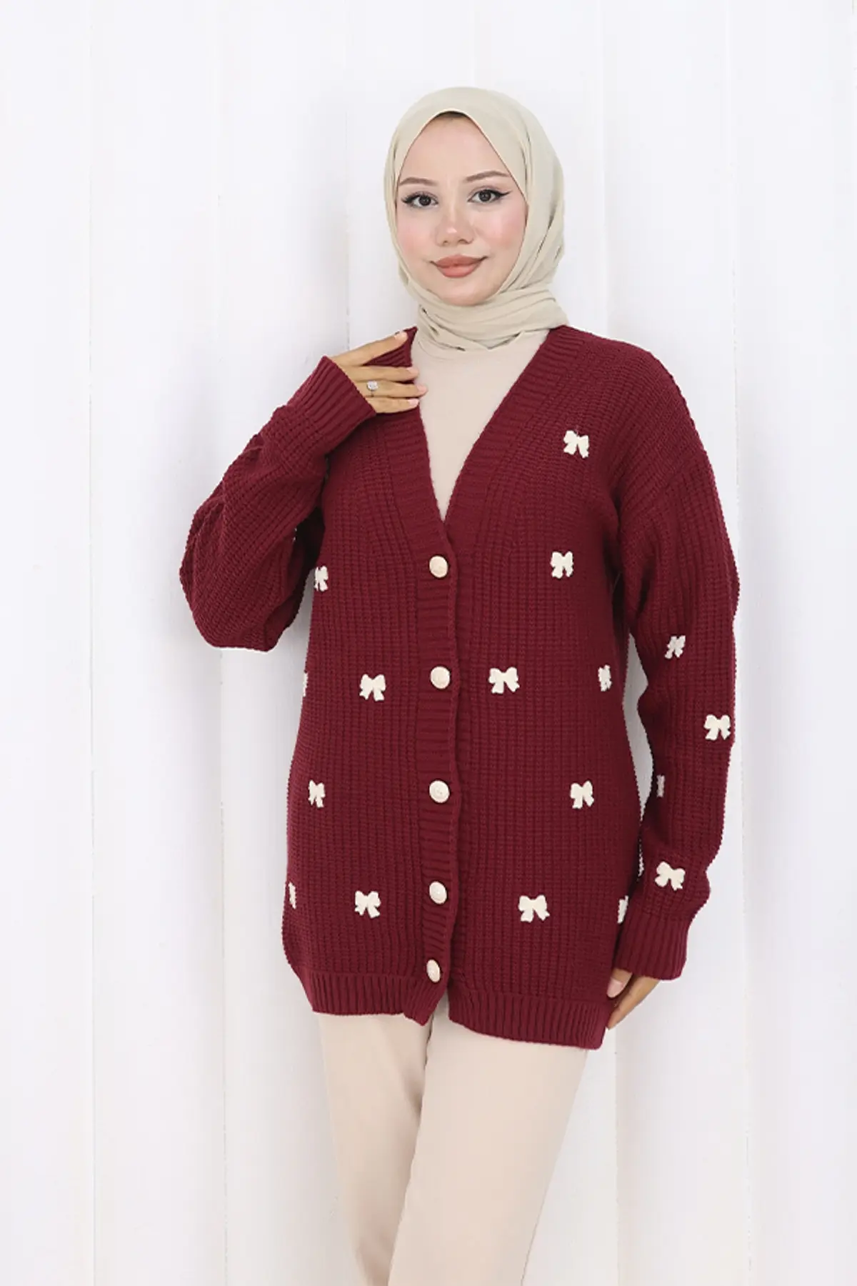 Bow Detailed Knit Cardigan-detail