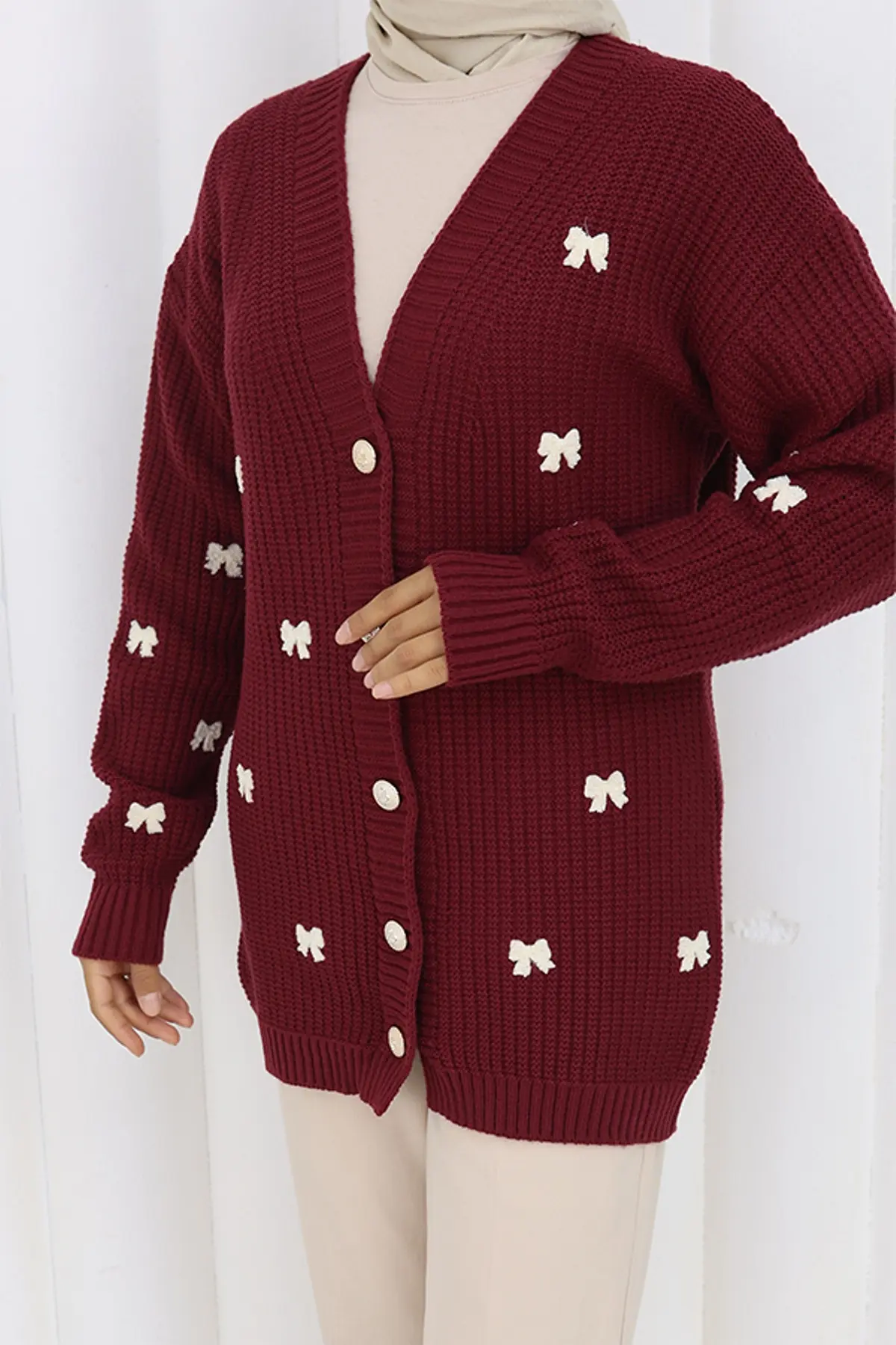 Bow Detailed Knit Cardigan-detail