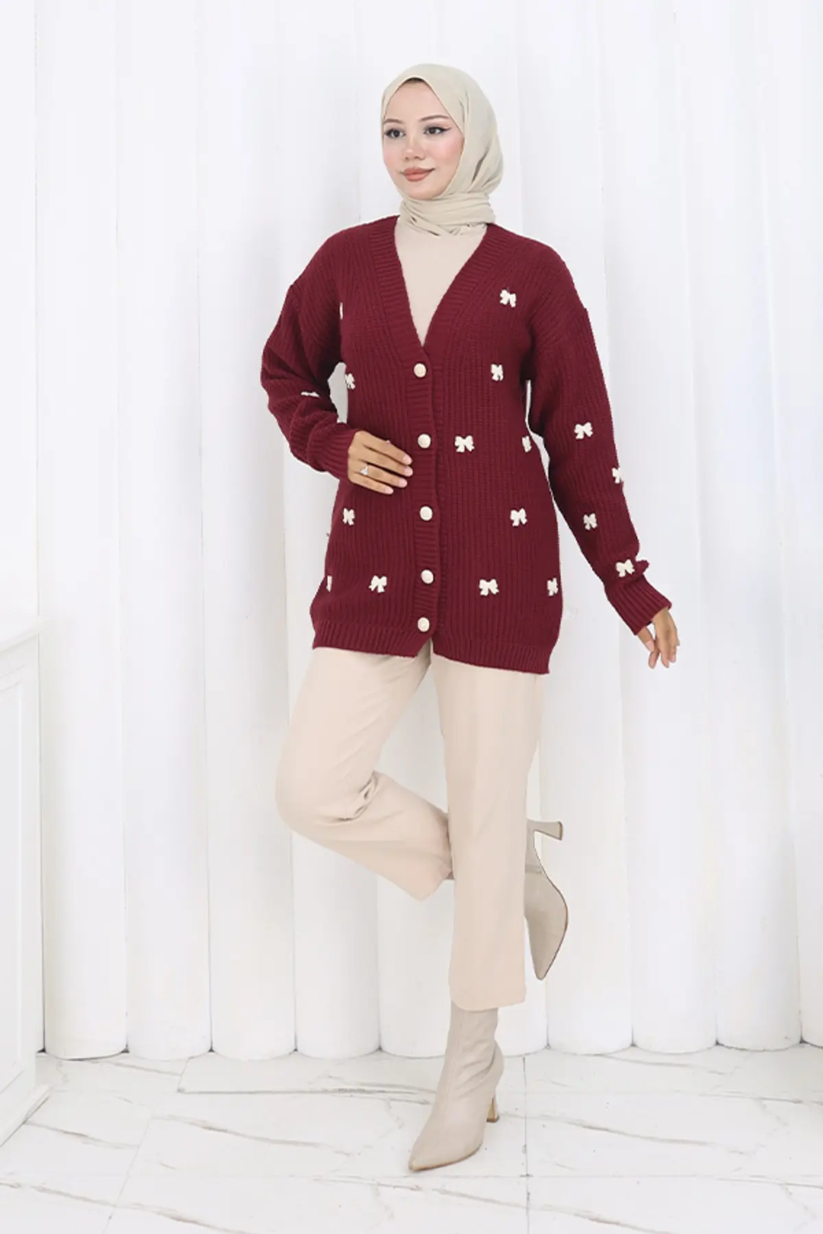 Bow Detailed Knit Cardigan-detail