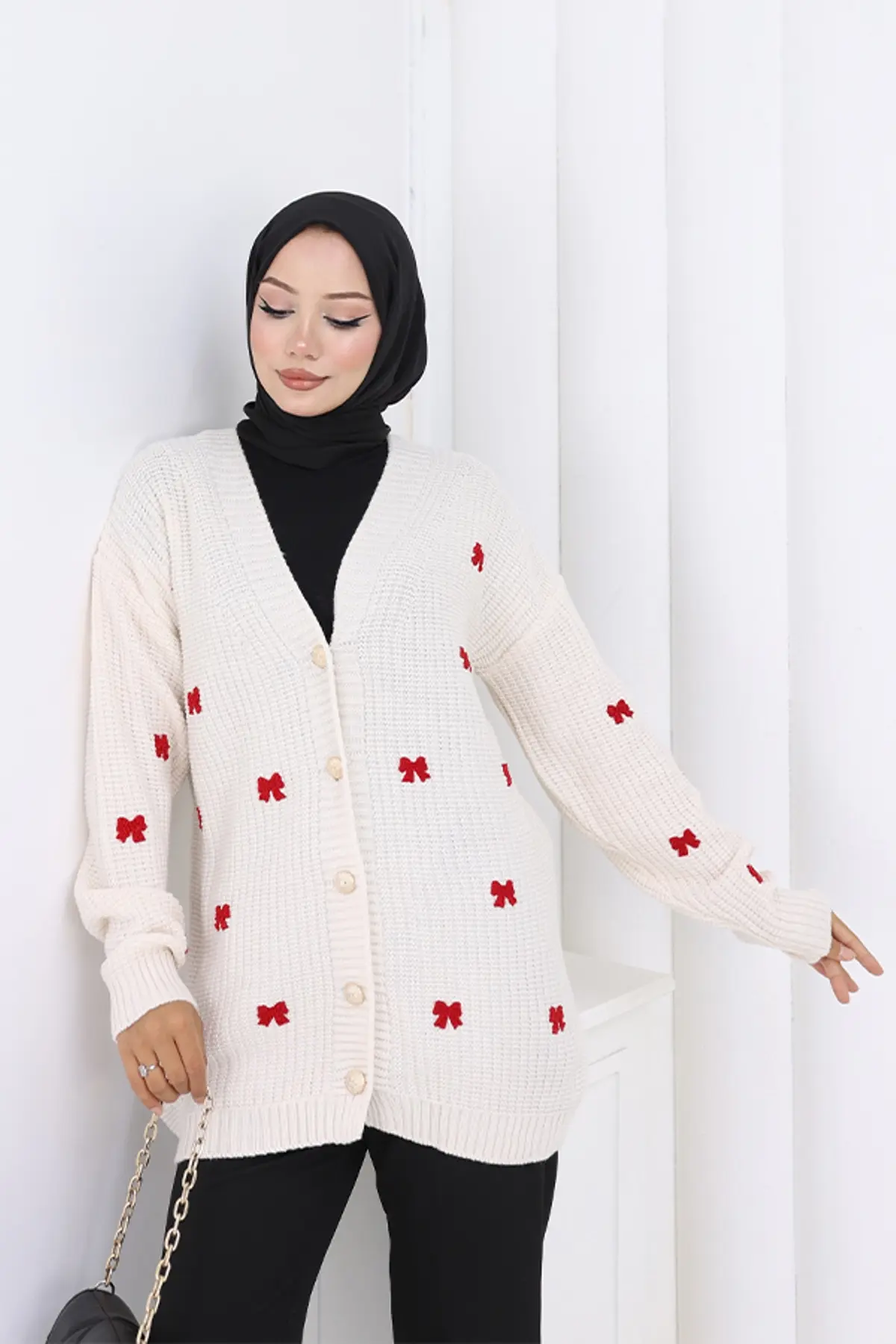 Bow Detailed Knit Cardigan-detail