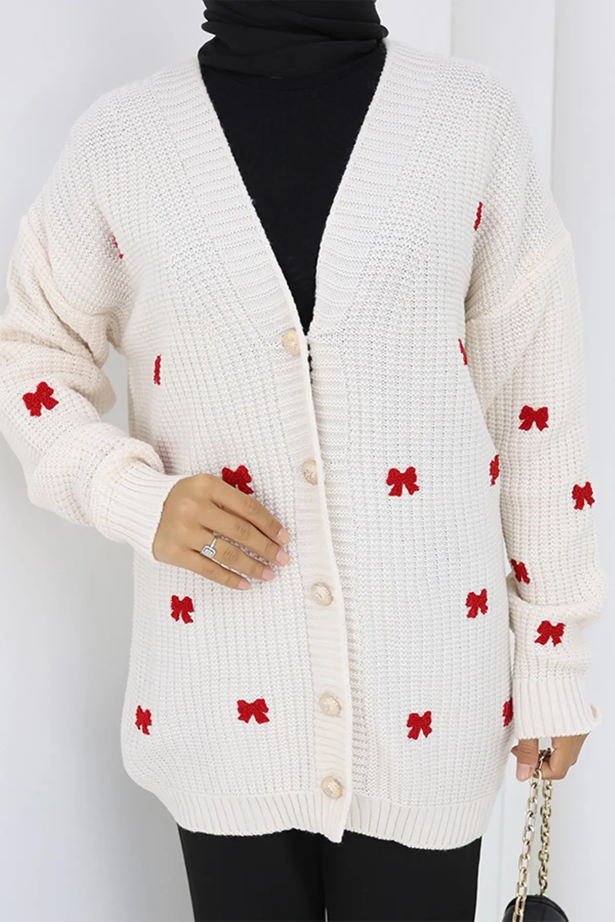 Bow Detailed Knit Cardigan-detail