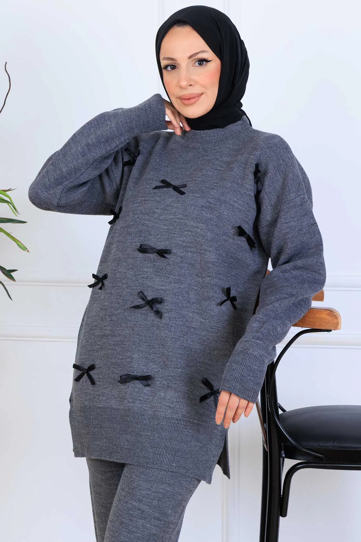 Bow Detailed Knitwear Set-detail