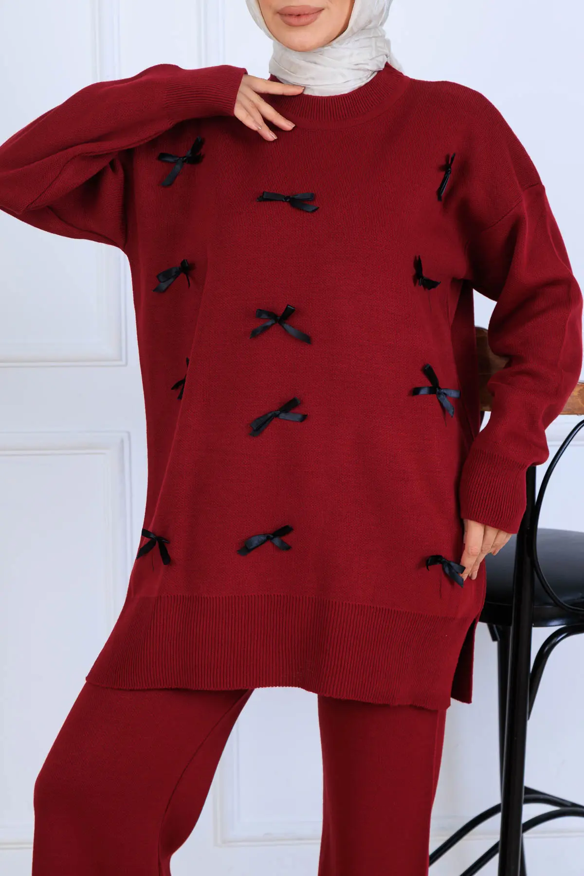 Bow Detailed Knitwear Set-detail