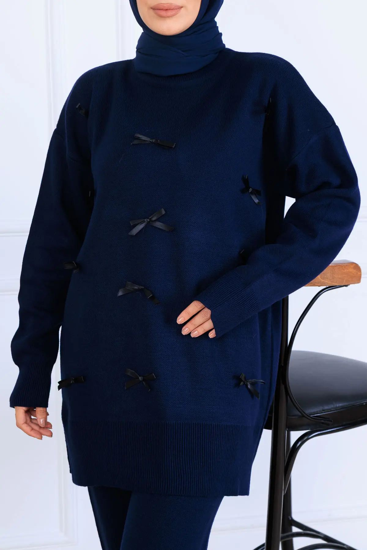 Bow Detailed Knitwear Set-detail