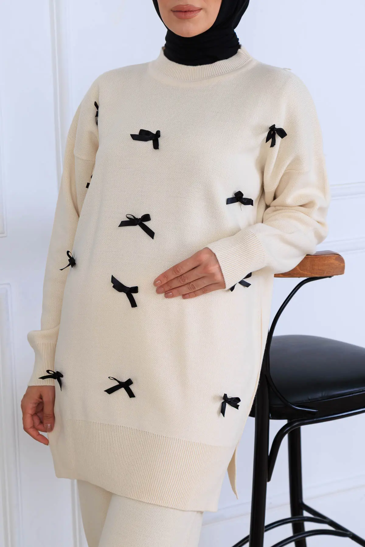 Bow Detailed Knitwear Set-detail