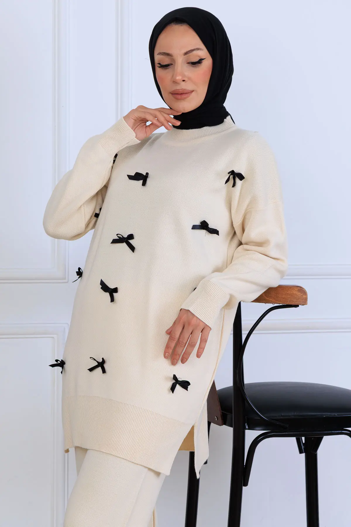 Bow Detailed Knitwear Set-detail