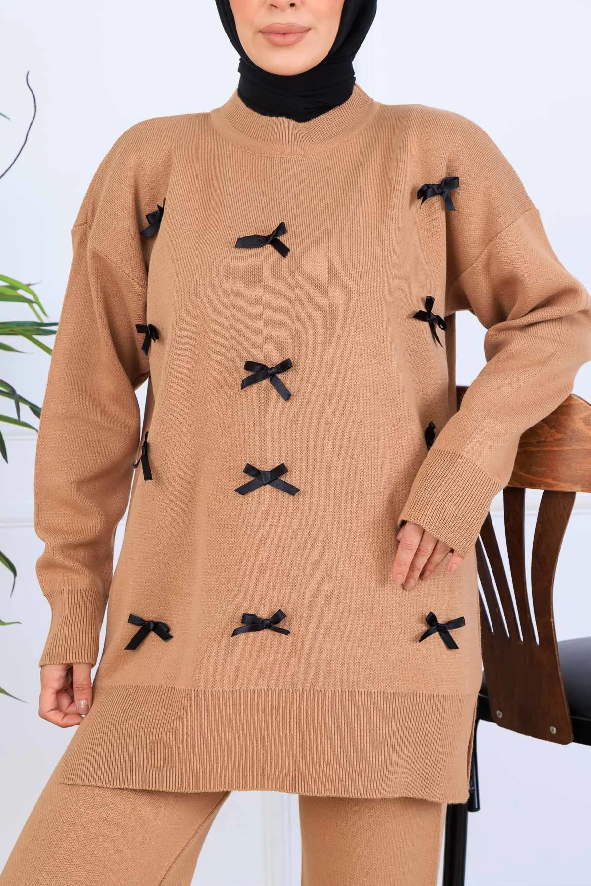 Bow Detailed Knitwear Set-detail