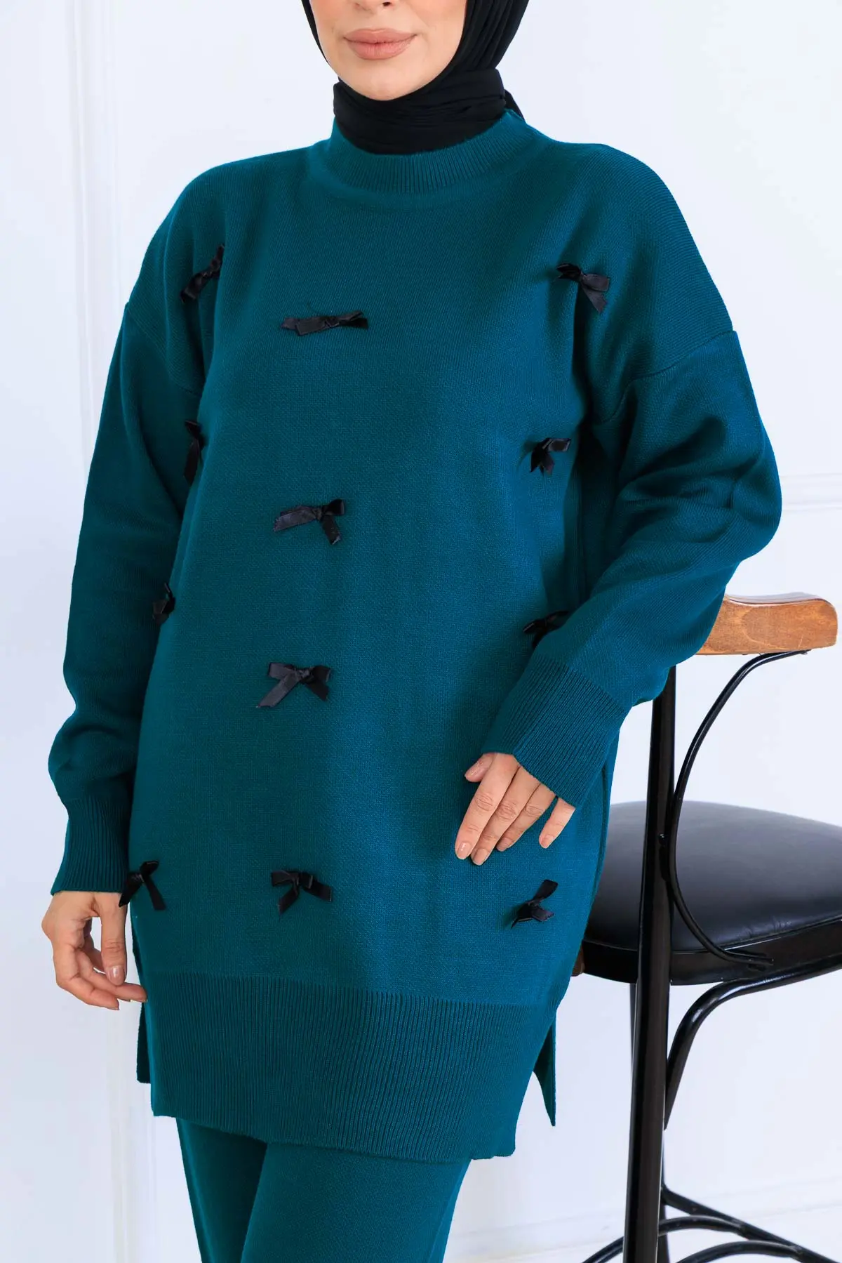 Bow Detailed Knitwear Set-detail