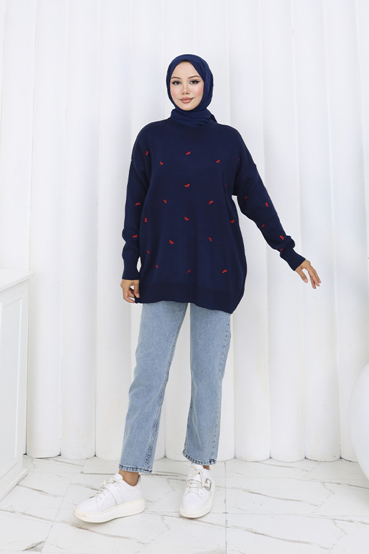 Bow Patterned Knit Sweater