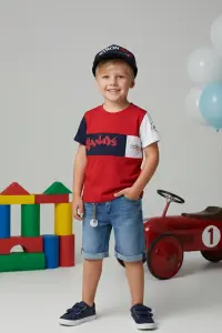 Boys' Color Block T-shirt, Denim Shorts & Baseball Cap 3-piece Set