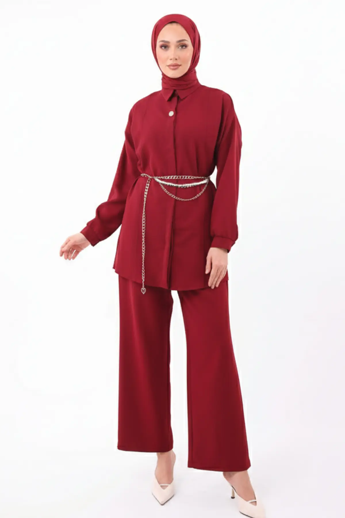 Brooch Detailed Hijab Two-piece Set-detail