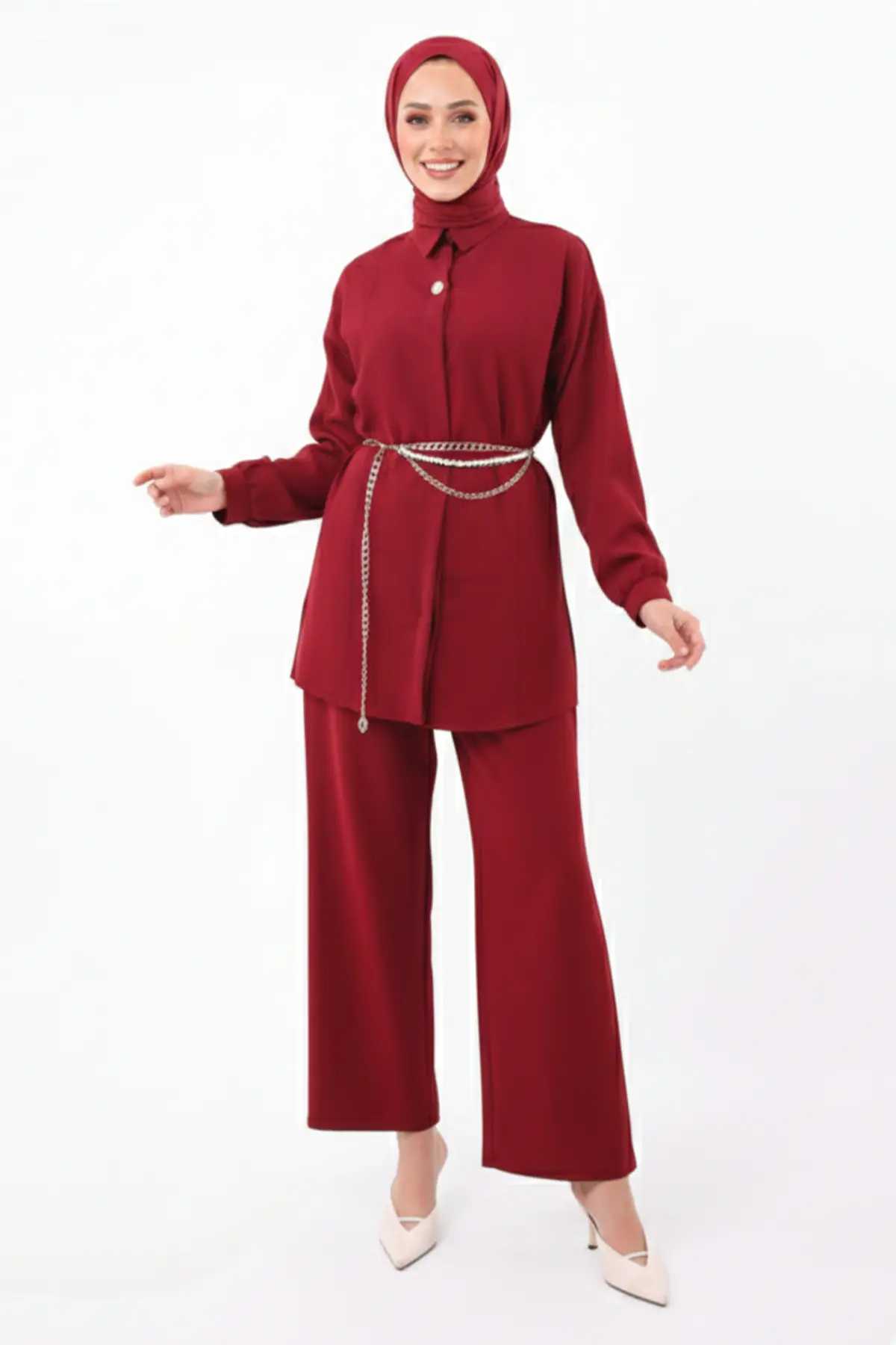 Brooch Detailed Hijab Two-piece Set-detail