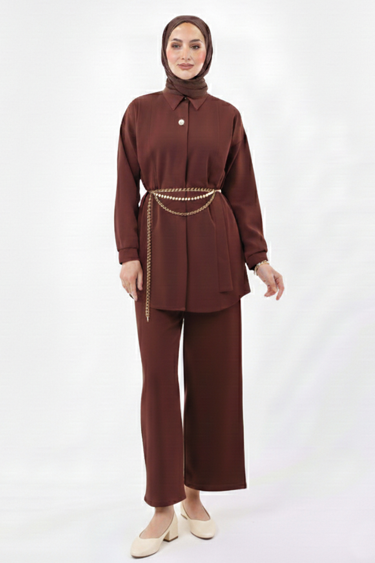 Brooch Detailed Hijab Two-piece Set