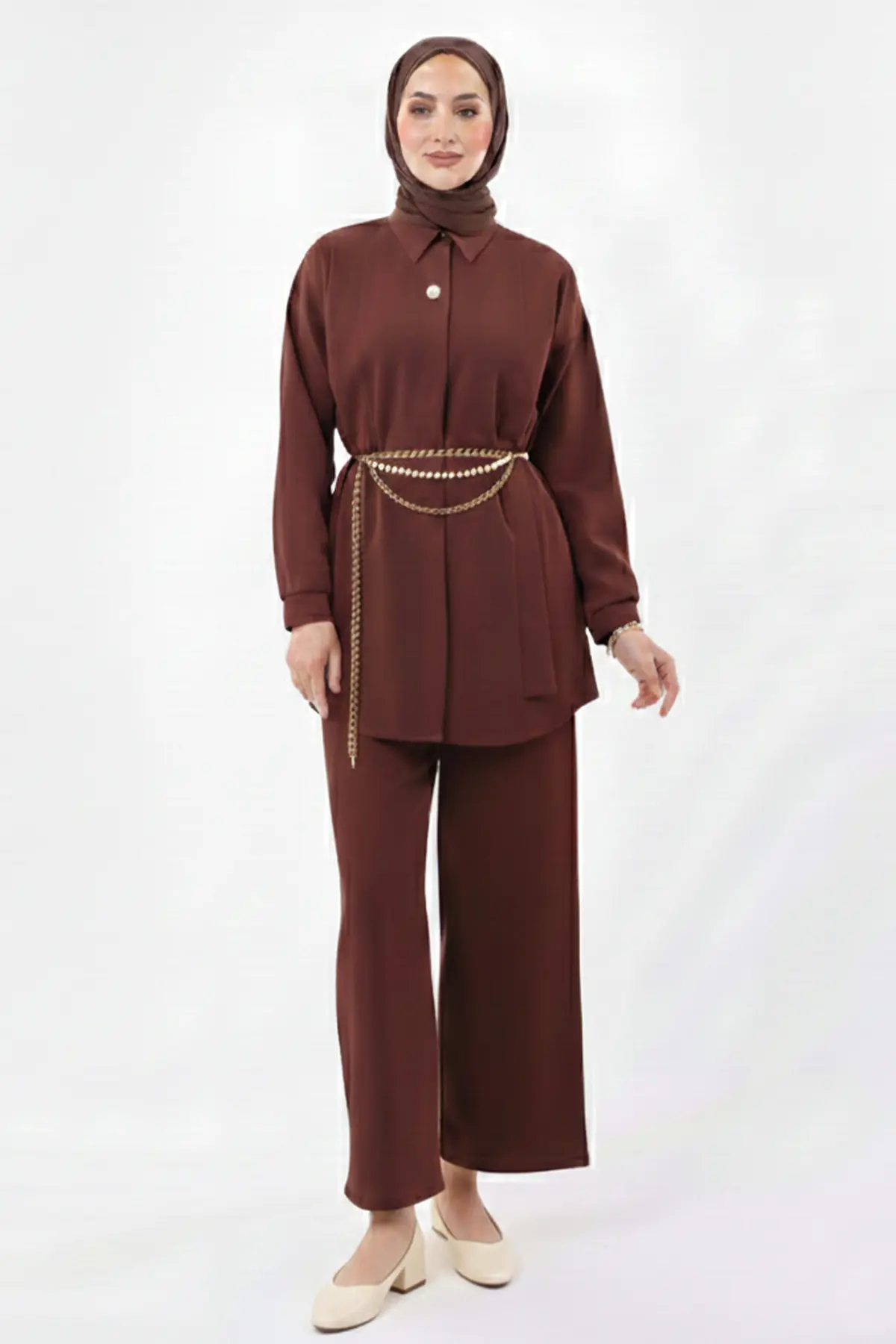 Brooch Detailed Hijab Two-piece Set