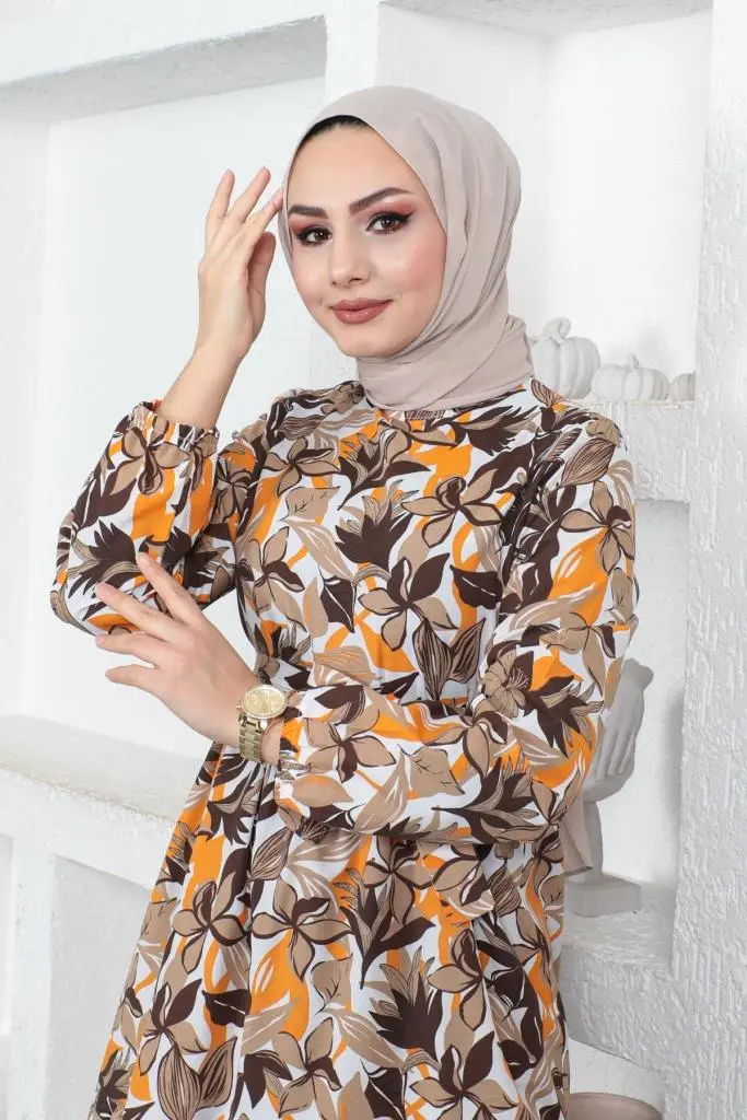 Brown Colour Patterned Dress-detail