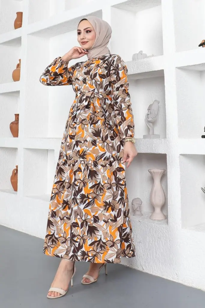 Brown Colour Patterned Dress-detail