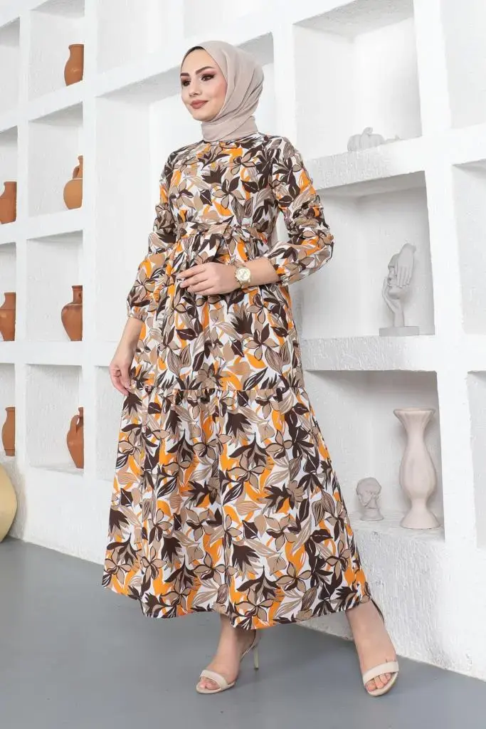 Brown Colour Patterned Dress