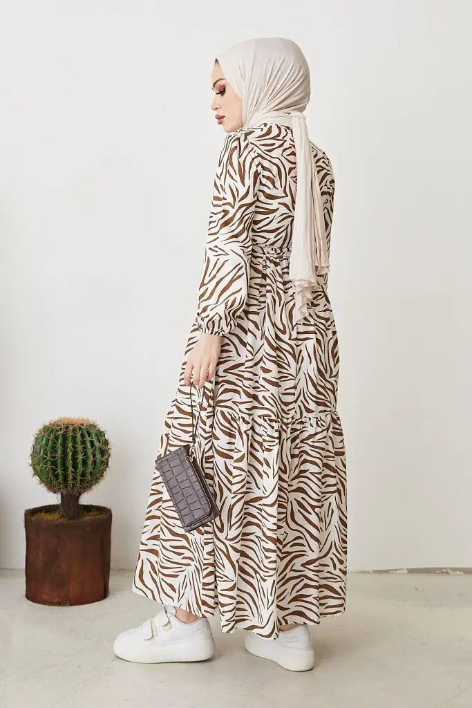 Brown Pattern Design Daily Dress-detail