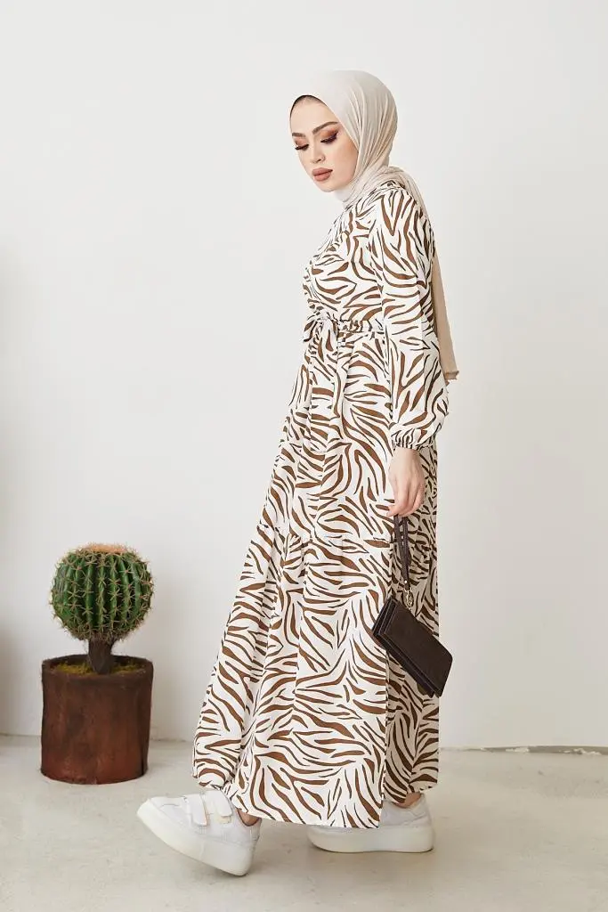 Brown Pattern Design Daily Dress-detail