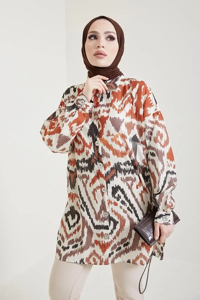 Brown Patterned Hijab Shirt-detail
