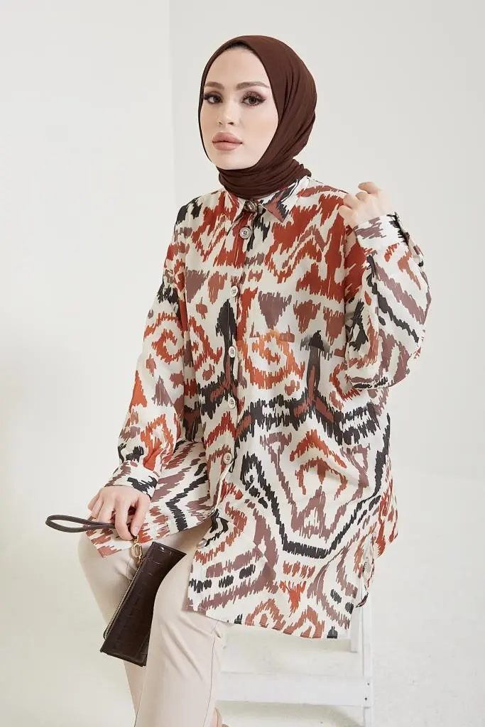 Brown Patterned Hijab Shirt-detail