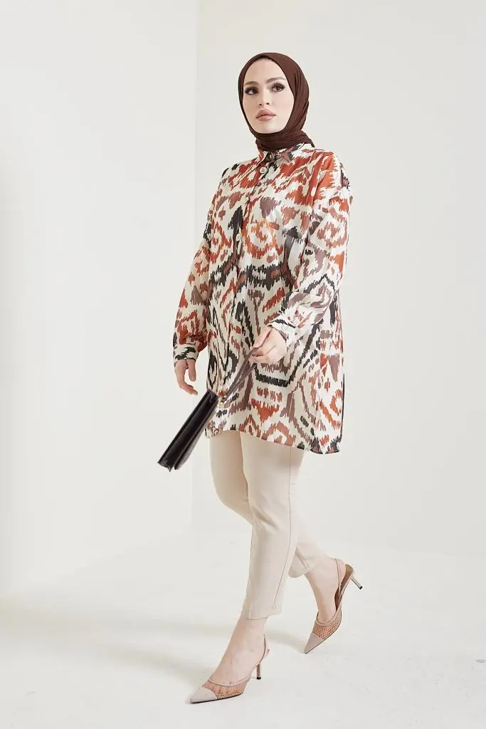 Brown Patterned Hijab Shirt-detail