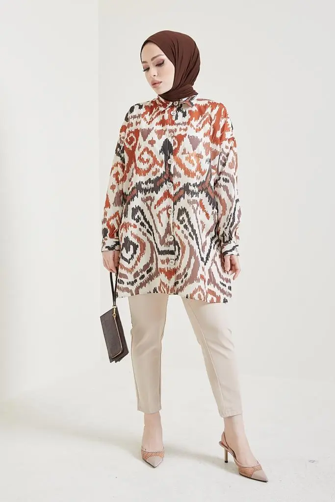 Brown Patterned Hijab Shirt-detail