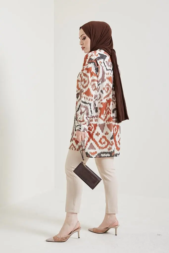 Brown Patterned Hijab Shirt-detail