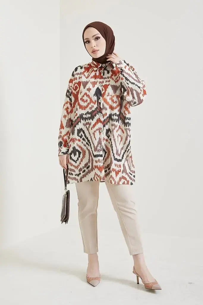 Brown Patterned Hijab Shirt