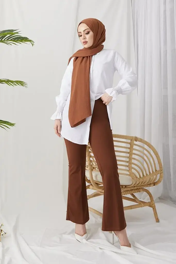 Brown Spanish Cuffed Fabric Trousers