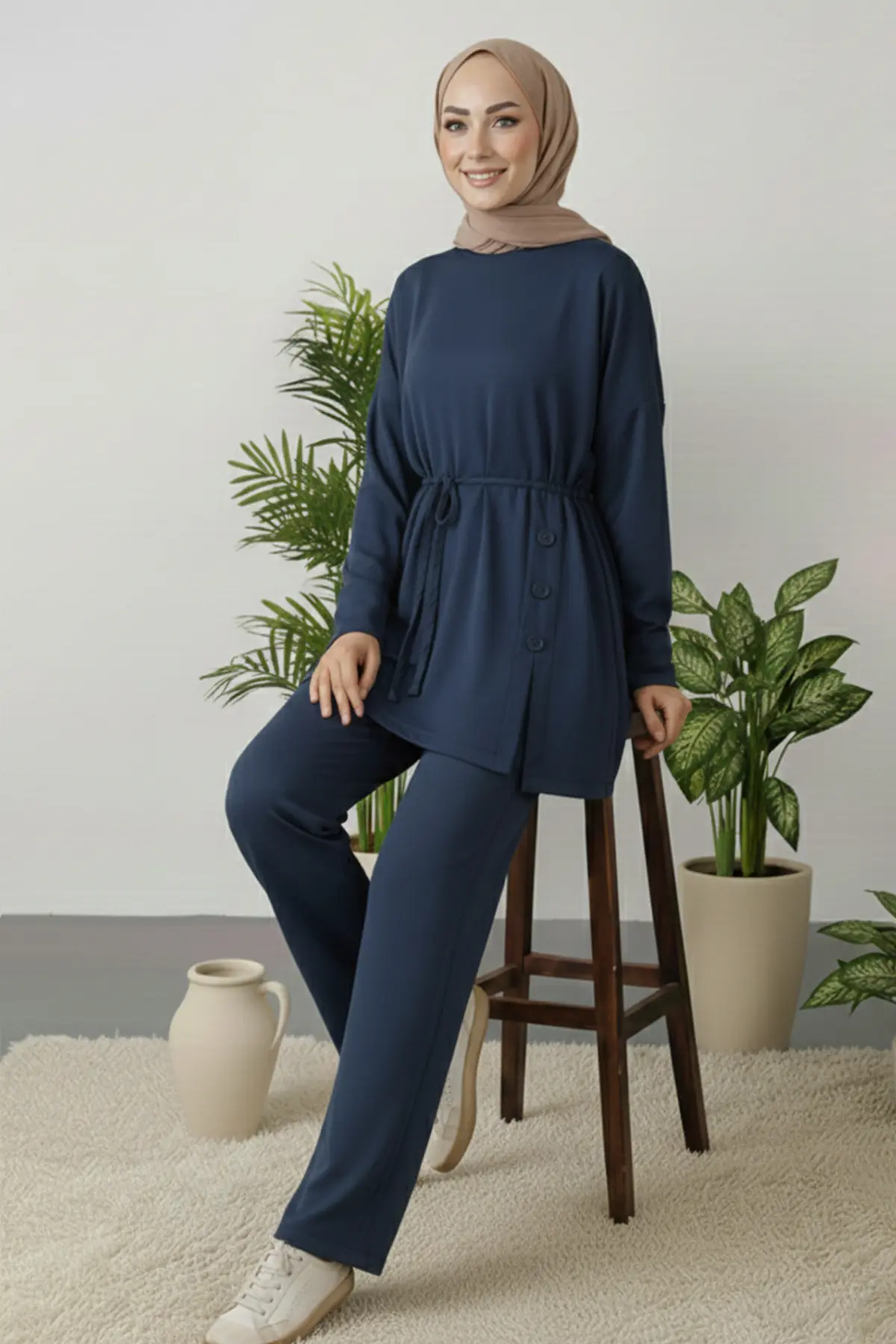 Button Detail Tunic Set-detail