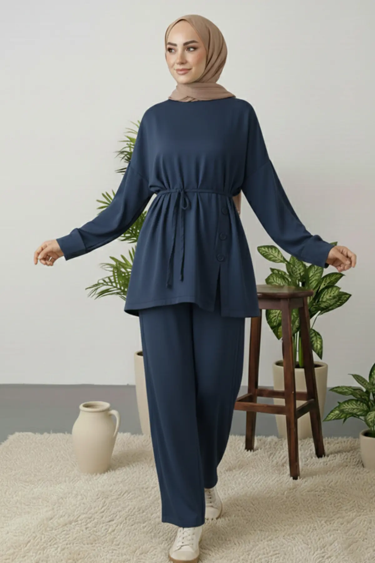 Button Detail Tunic Set-detail