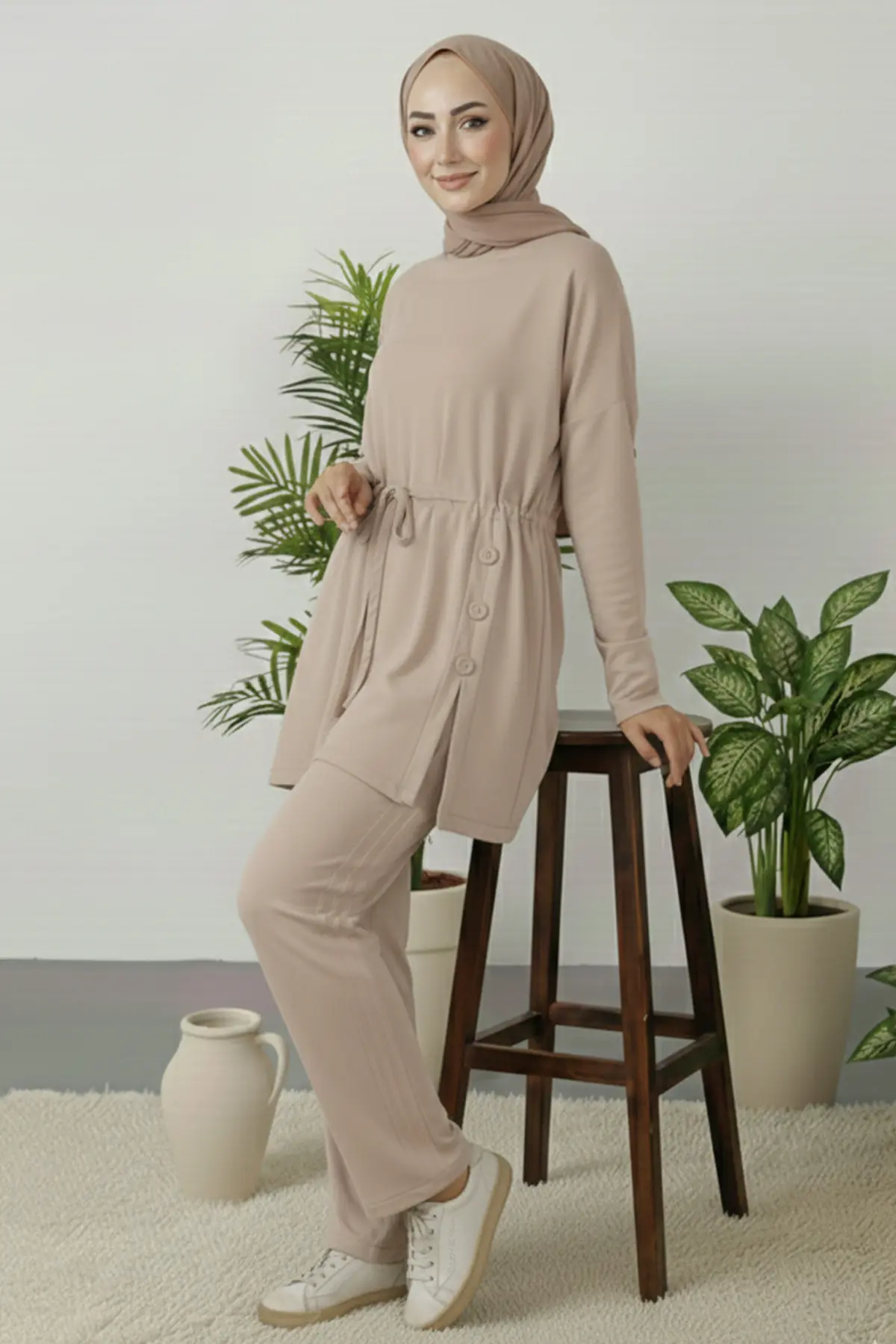 Button Detail Tunic Set-detail