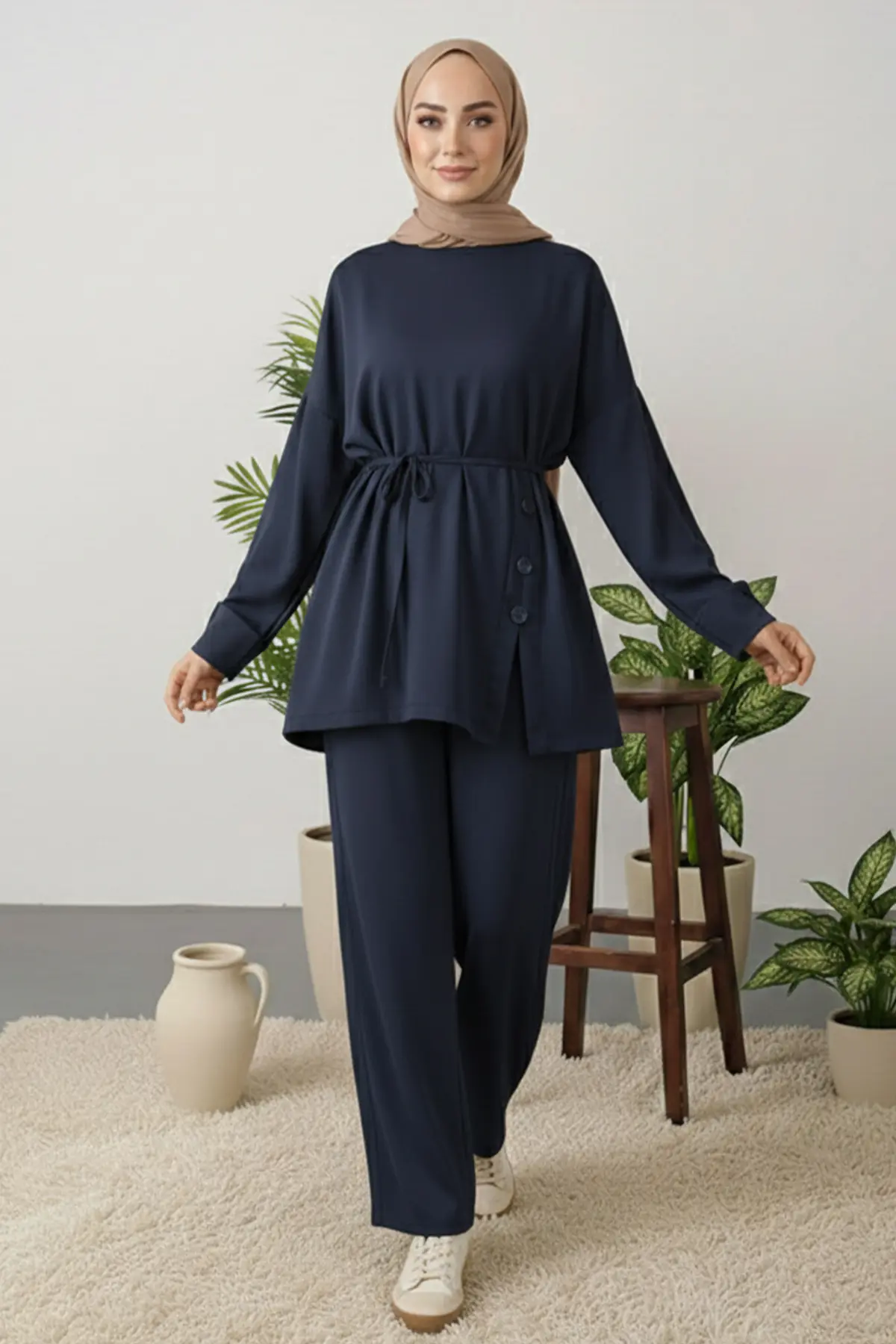 Button Detail Tunic Set-detail