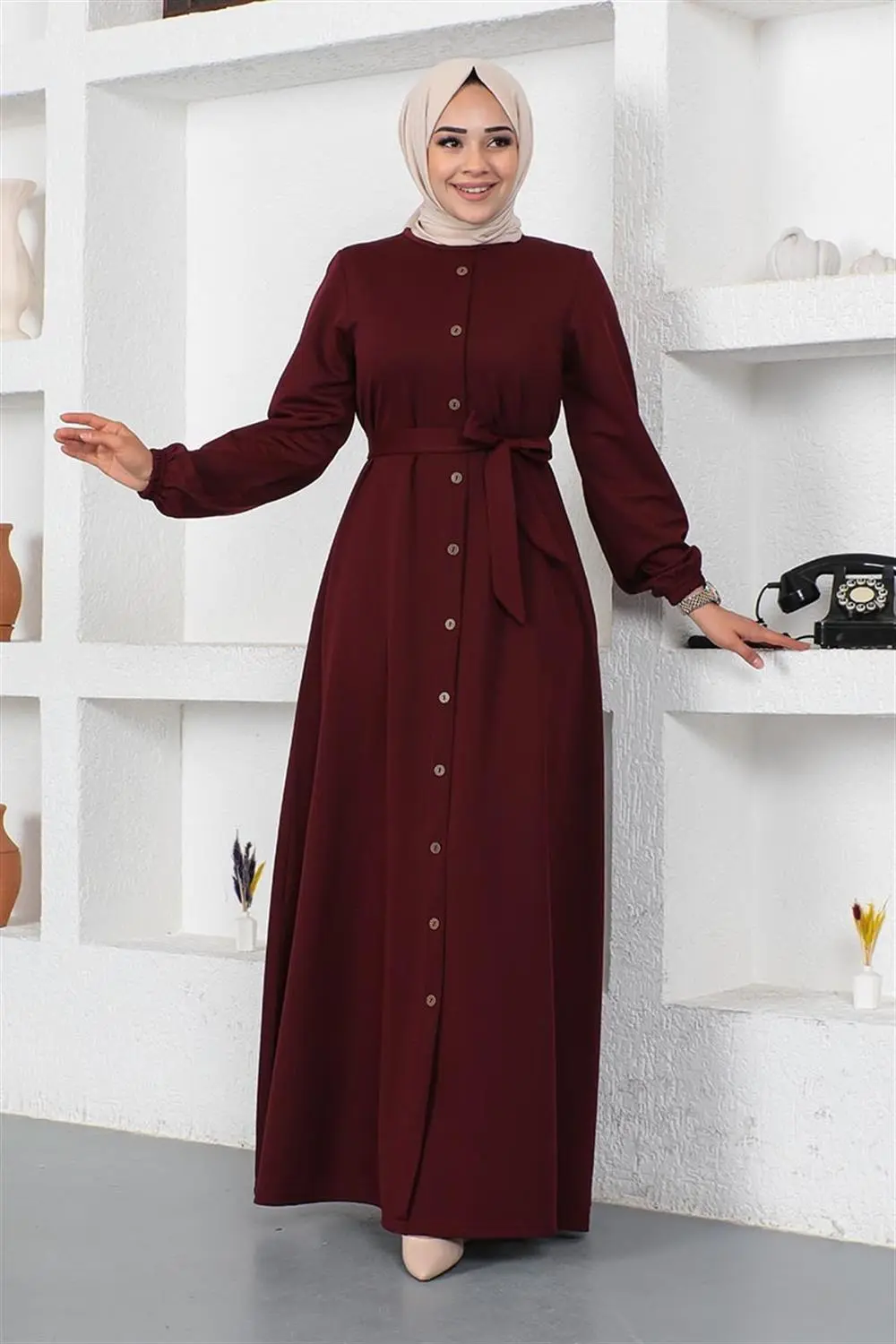 Button Detailed Belted Dress-detail