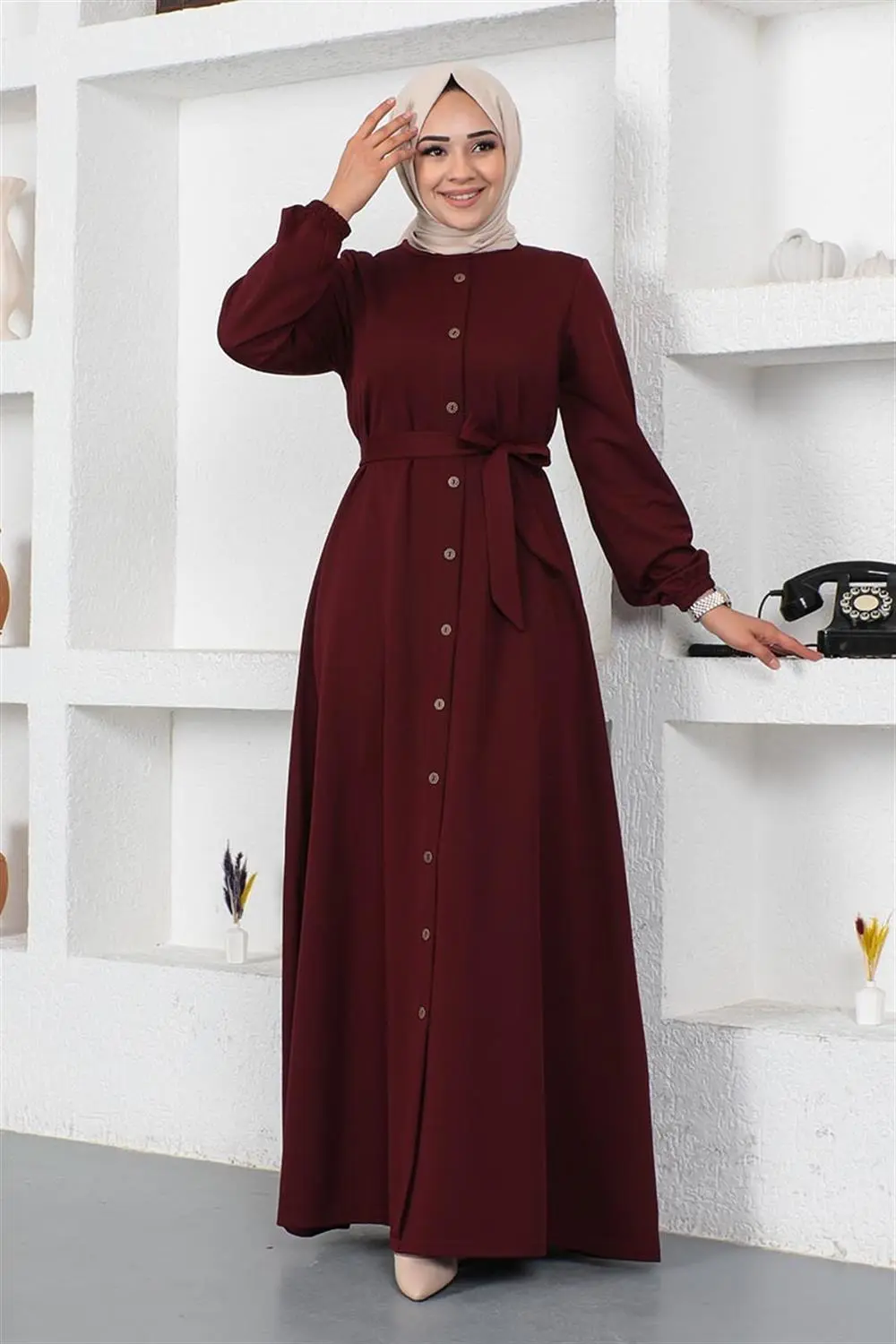 Button Detailed Belted Dress-detail