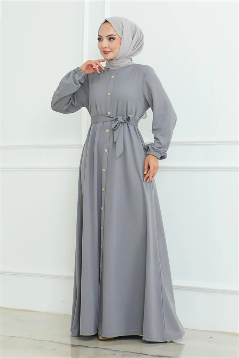 Button Detailed Belted Dress-detail